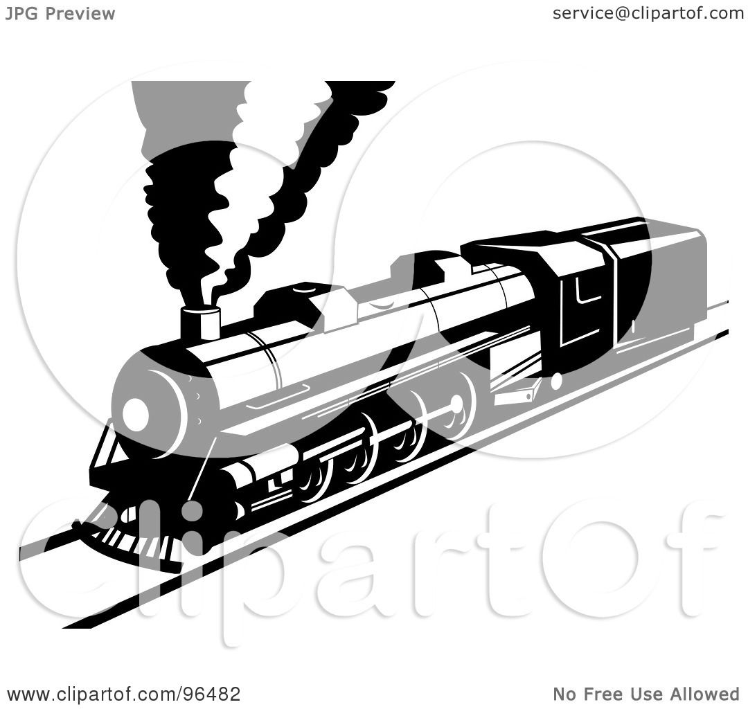 Royalty-Free (RF) Clipart Illustration of a Black And White Steam Train