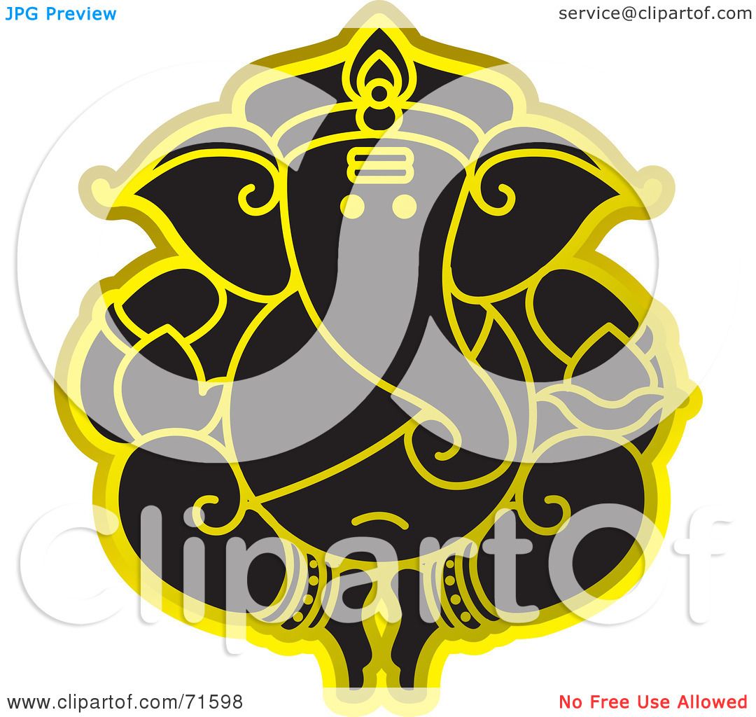 Royalty-Free (RF) Clipart Illustration of a Black Ganesha Elephant God With  Gold Outlines by Lal Perera #71598