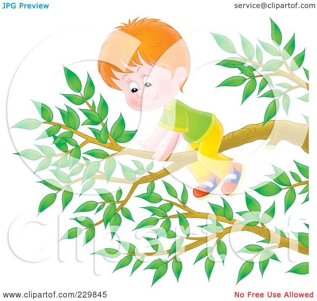 Royalty-Free (RF) Clipart Illustration of a Boy On A Tree Branch