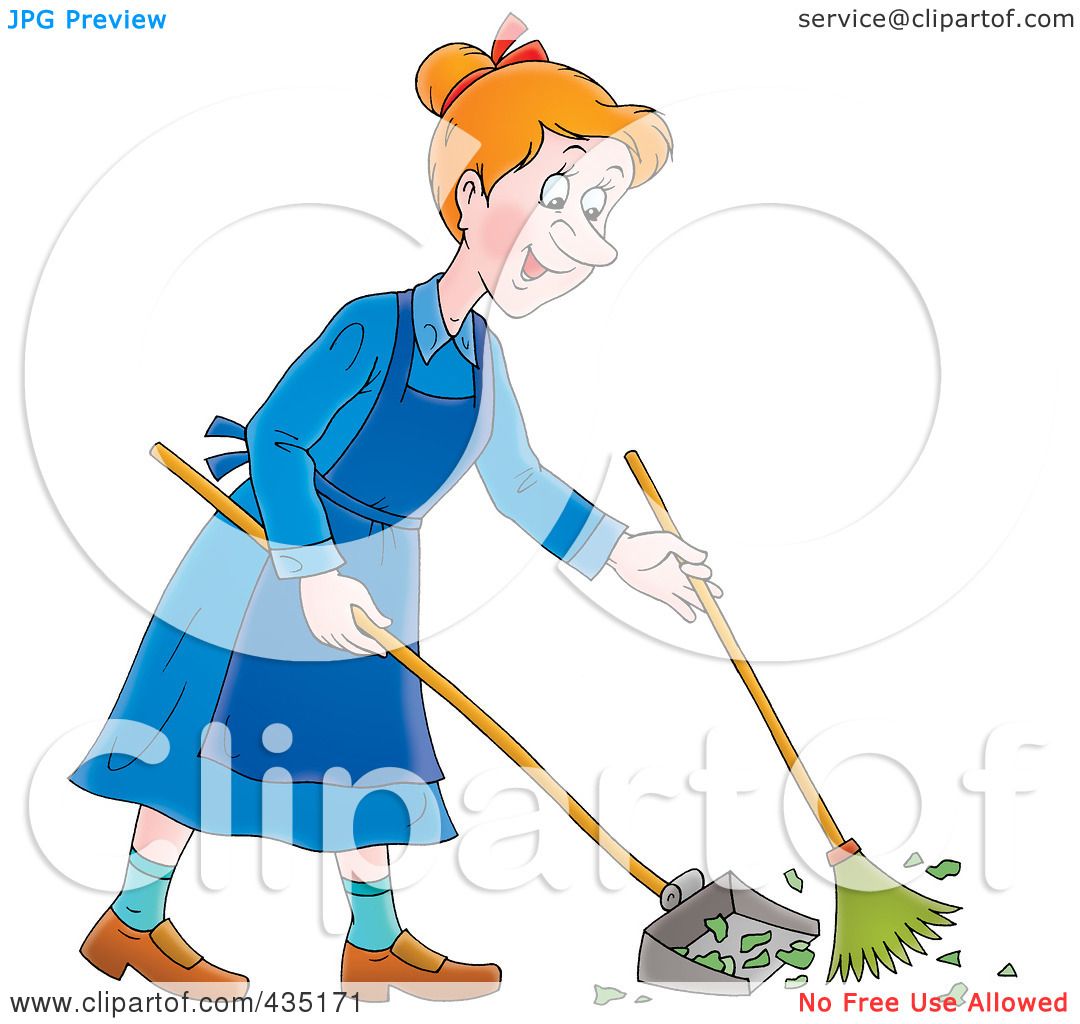 Royalty-Free (RF) Clipart Illustration of a Cartoon Happy Woman Sweeping Up  A Mess by Alex Bannykh #435171