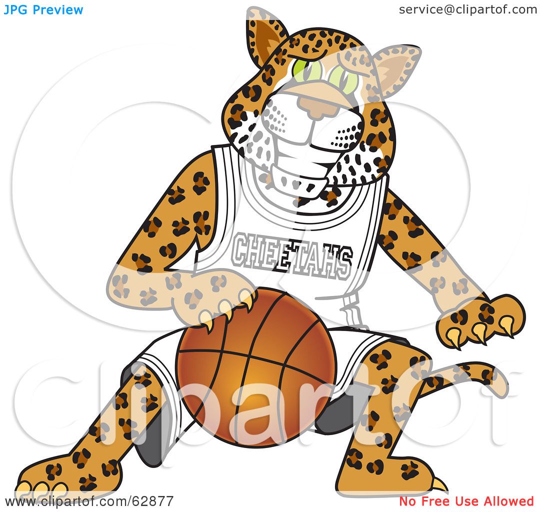 Royalty-Free (RF) Clipart Illustration of a Cheetah Character School Mascot  Playing Basketball by Mascot Junction #62877