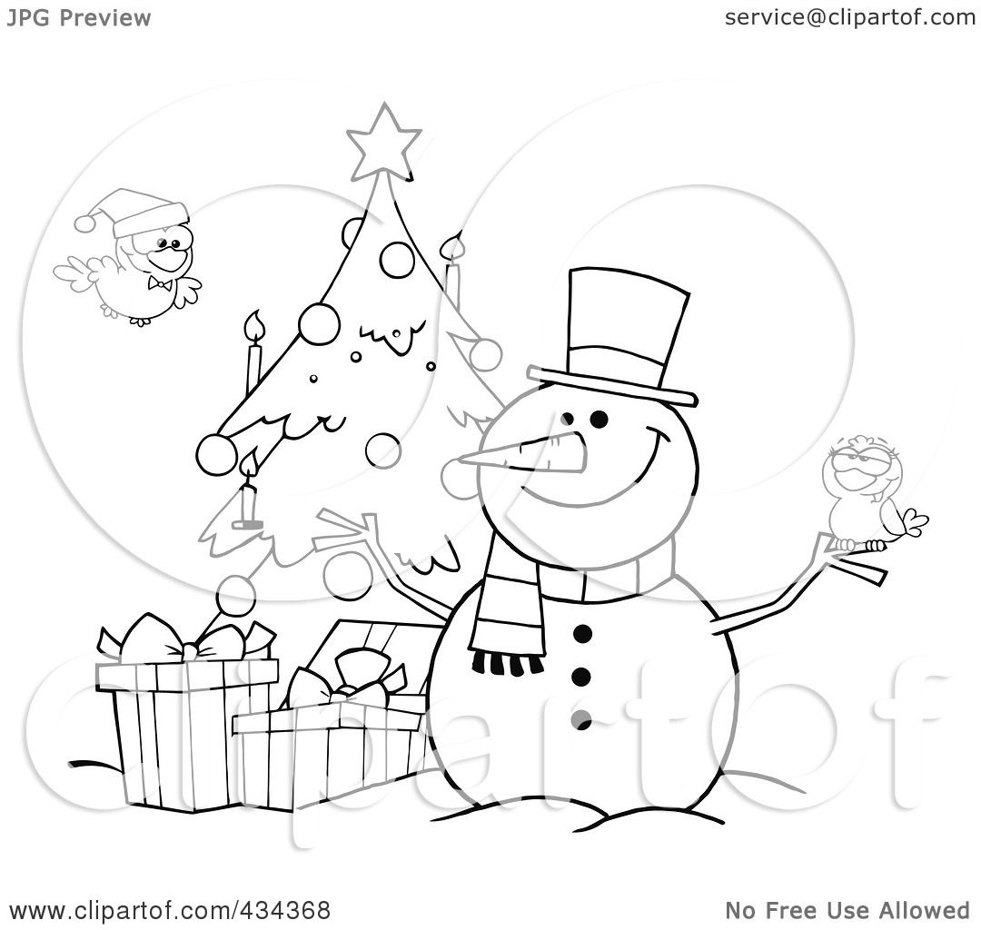 Royalty-Free (RF) Clipart Illustration of a Christmas Snowman By A Tree ...