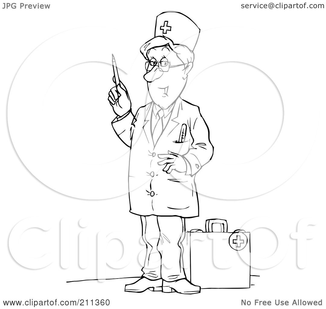 Download Royalty-Free (RF) Clipart Illustration of a Coloring Page Outline Of A Doctor Standing By A ...