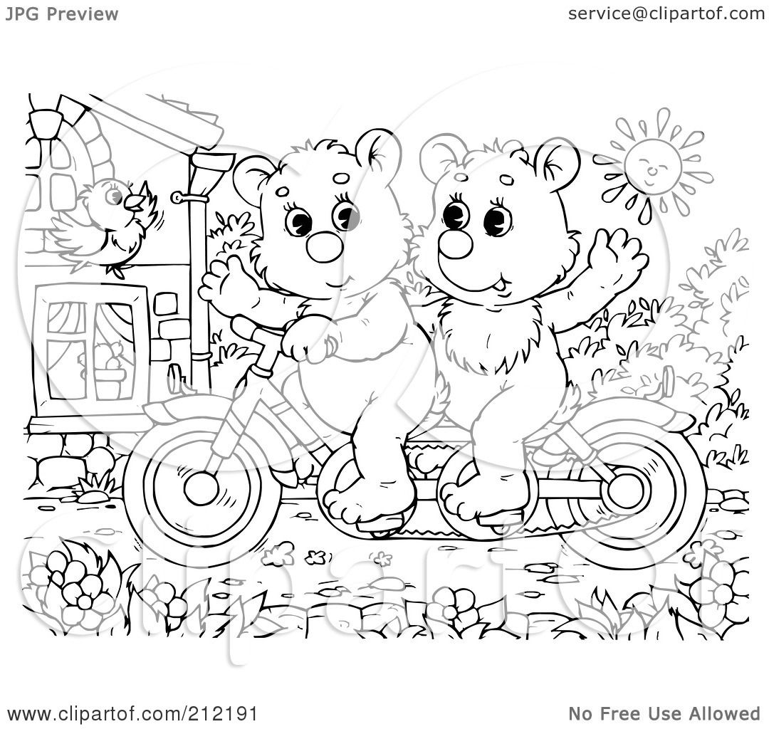 Медведи на велосипеде раскраска