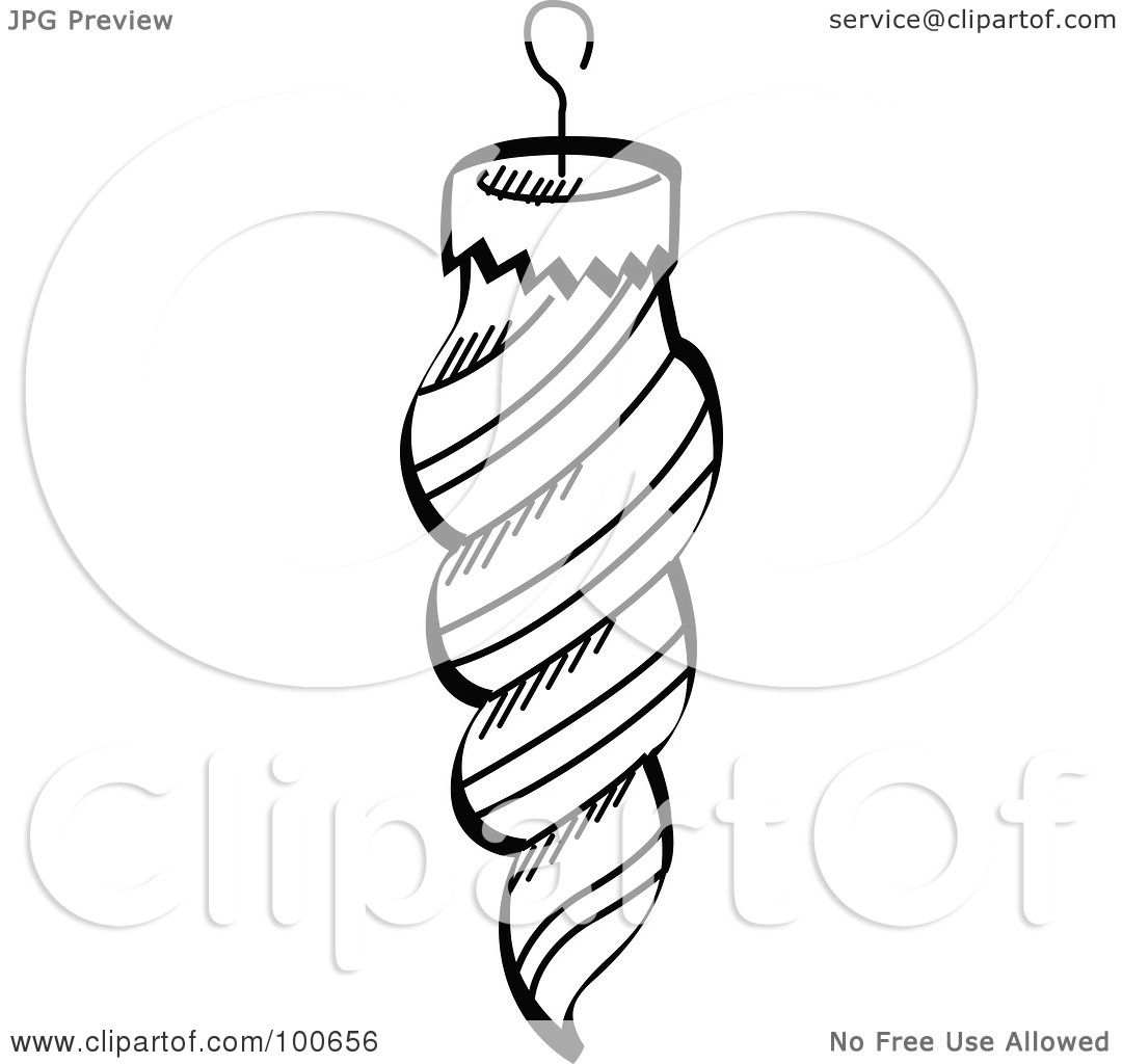 Royalty Free RF Clipart Illustration of a Coloring Page Outlined Spiral Christmas Tree Ornament by Andy Nortnik