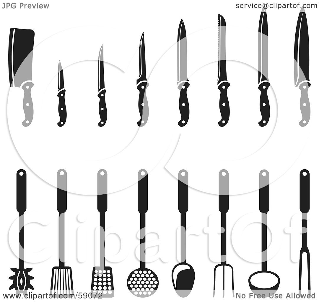Royalty Free RF Clipart Illustration Of A Digital Collage Of Black And White Kitchen Utensils