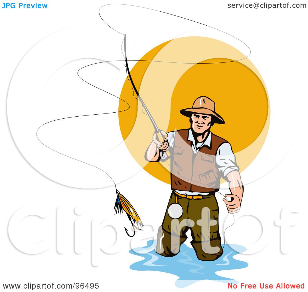 Royalty-Free (RF) Clipart Illustration of a Fly Fisherman Casting