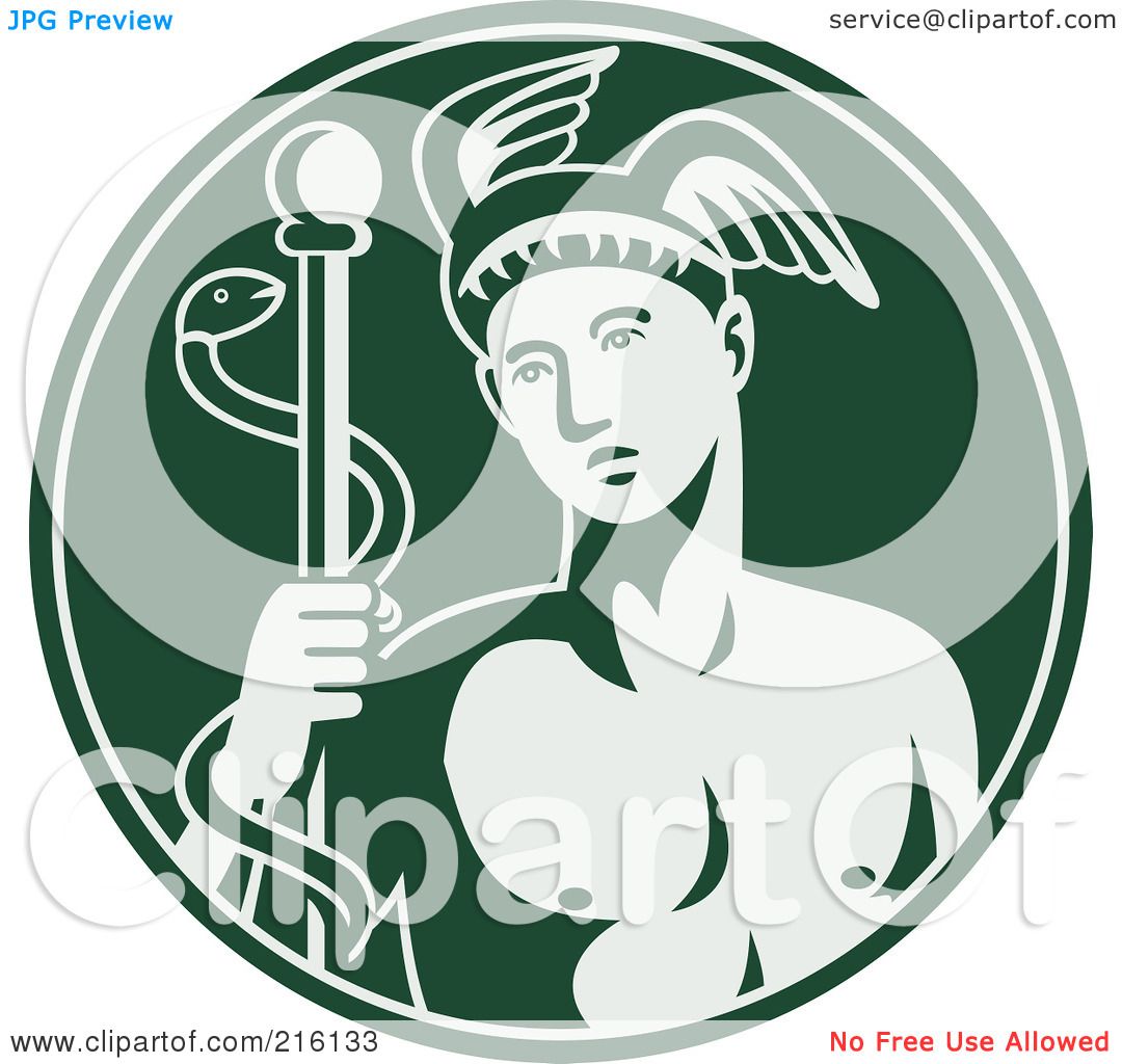 Royalty-Free (RF) Clipart Illustration of a Green Logo Of Hermes With A ...
