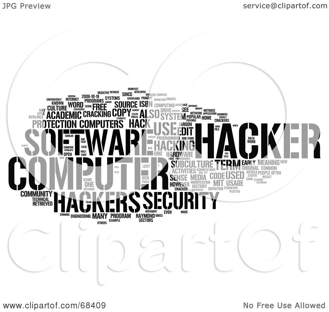 RoyaltyFree (RF) Clipart Illustration of a Hacker Word Collage