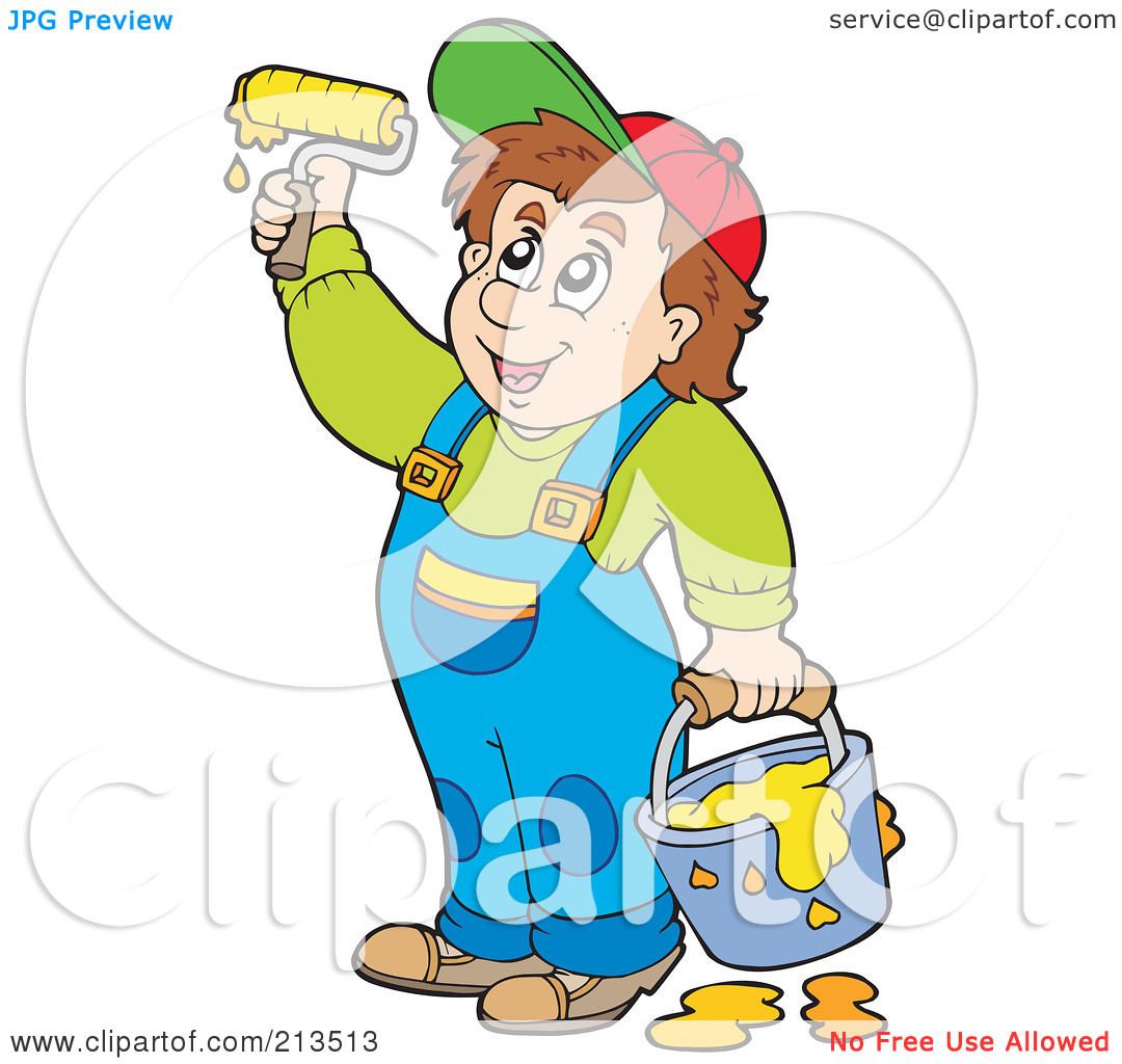 Royalty-Free (RF) Clipart Illustration of a Happy Painter Using A Paint ...