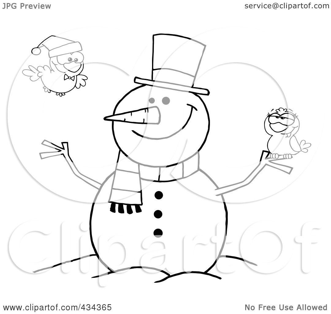 Royalty-Free (RF) Clipart Illustration of a Happy Snowman With Birds ...