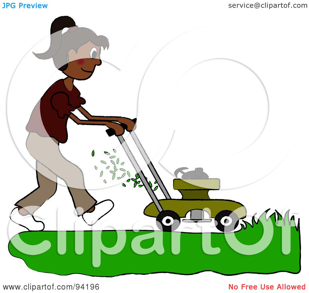 Royalty-Free (RF) Clipart Illustration of a Hispanic Girl Mowing A Lawn ...