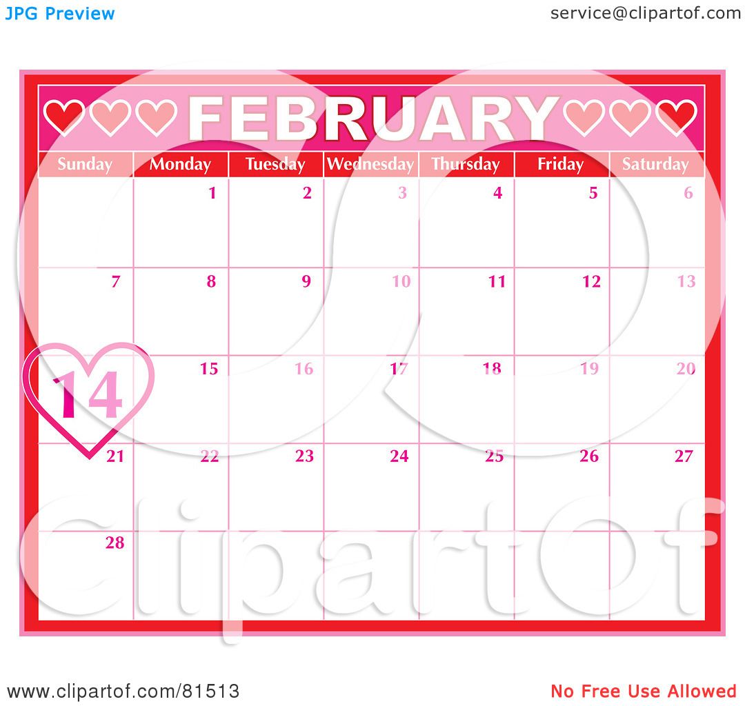 RoyaltyFree (RF) Clipart Illustration of a Pink February Calendar With