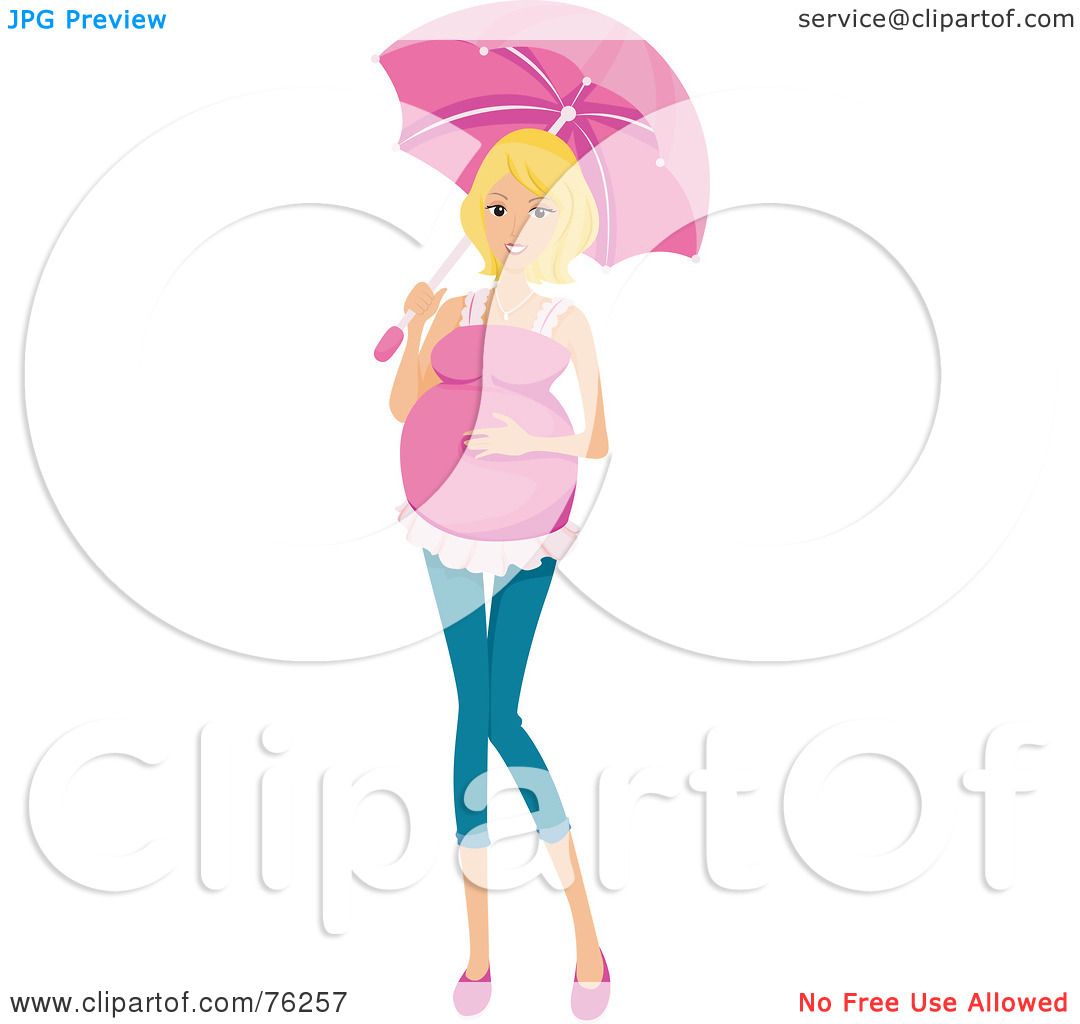 Royalty-Free (RF) Clipart Illustration of a Pretty Blond Pregnant Woman  Walking With An Umbrella by BNP Design Studio #76257