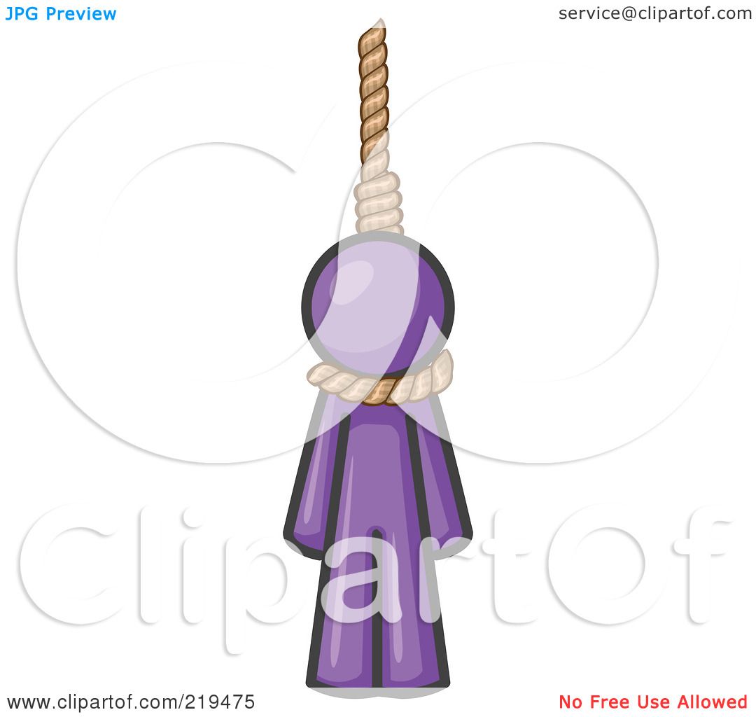 Royalty-Free (RF) Clipart Illustration of a Purple Design Mascot Man Hanging  From A Rope by Leo Blanchette #219475