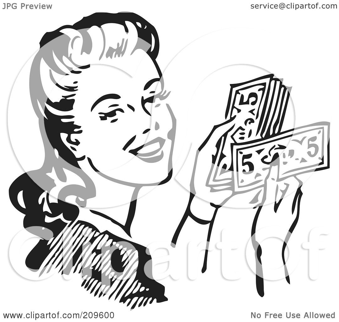 Royalty-Free (RF) Clipart Illustration of a Retro Black And White Woman ...