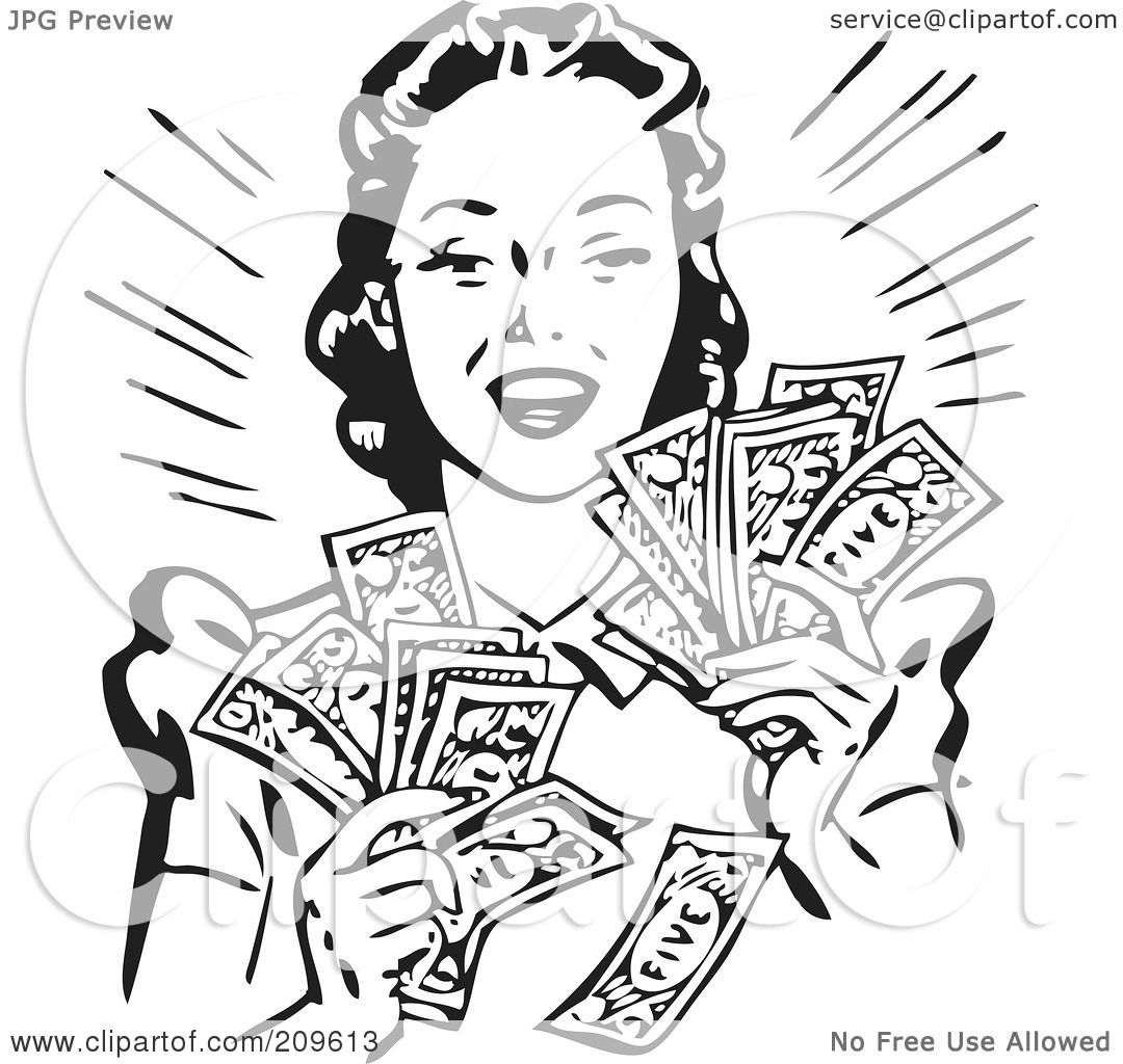 Royalty-Free (RF) Clipart Illustration of a Retro Black And White Woman ...