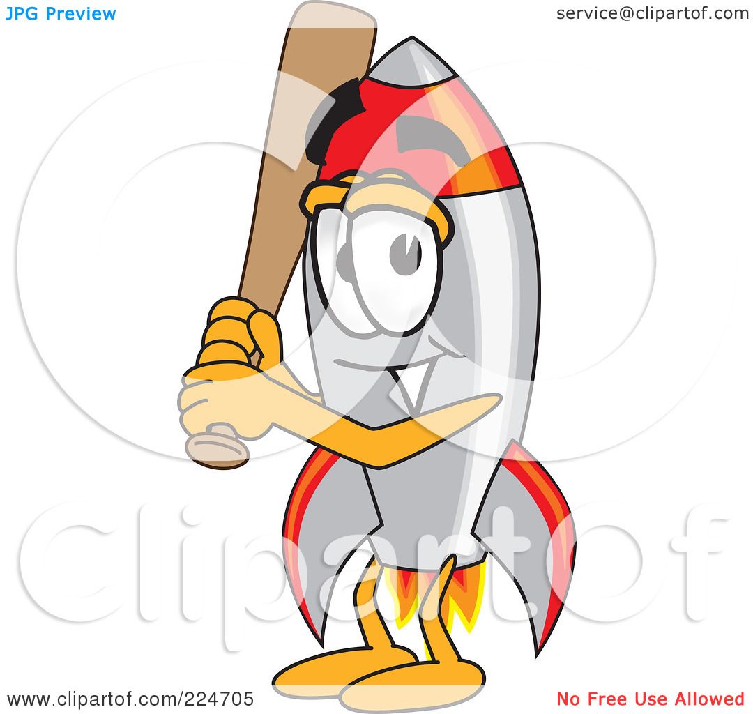 Royalty-Free (RF) Clipart Illustration of a Rocket Mascot Cartoon Character  Playing Baseball by Toons4Biz #224705