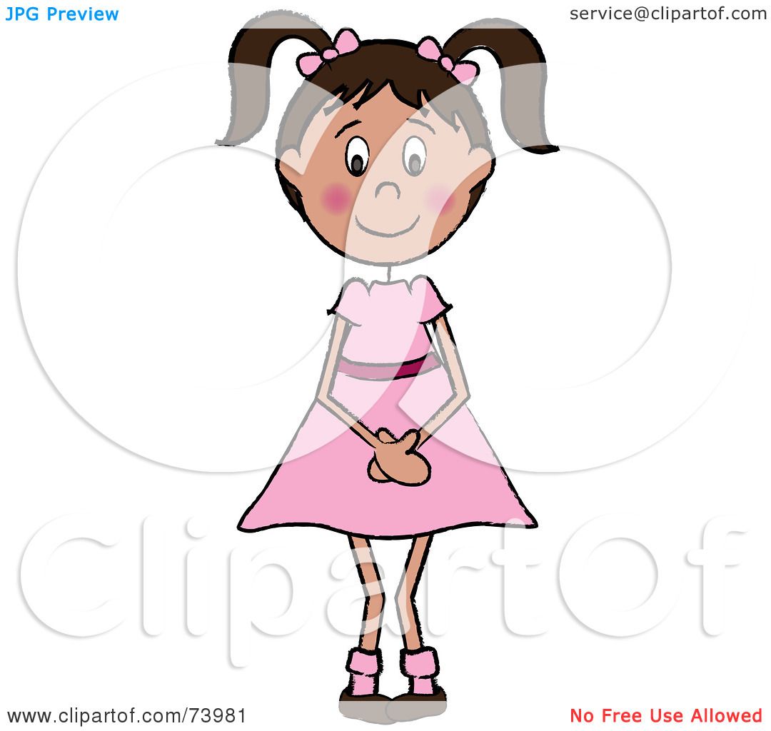 Clipart Of A Blond White Shy Tom Boy Girl - Royalty Free 