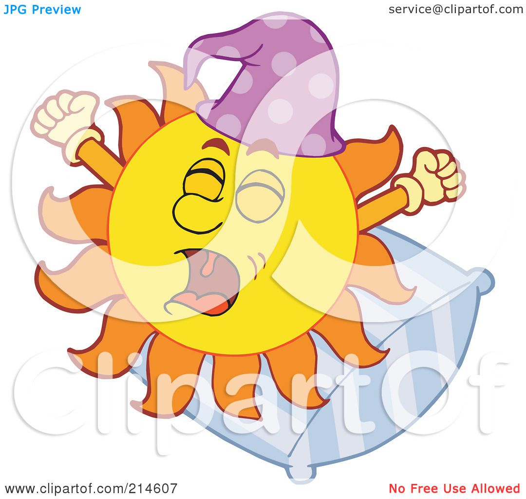 Royalty Free RF Clipart Illustration Of A Summer Sun Yawning On A Pillow By Visekart