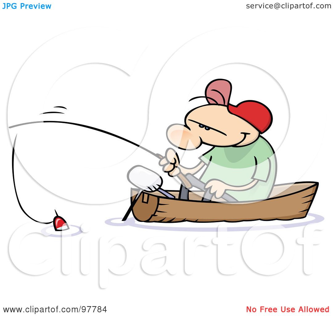 Royalty-Free (RF) Clipart Illustration of a Toon Guy Fishing In A