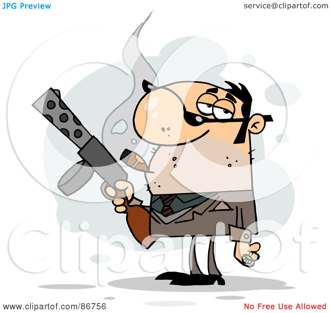 Royalty Free Rf Clipart Illustration Of A Tough Cigar Smoking Gangster Holding A Submachine