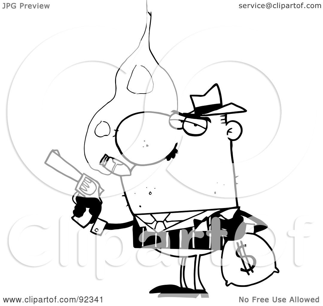 Royalty Free Rf Clipart Illustration Of An Outlined Gangster Smoking A Cigar And Robbing A