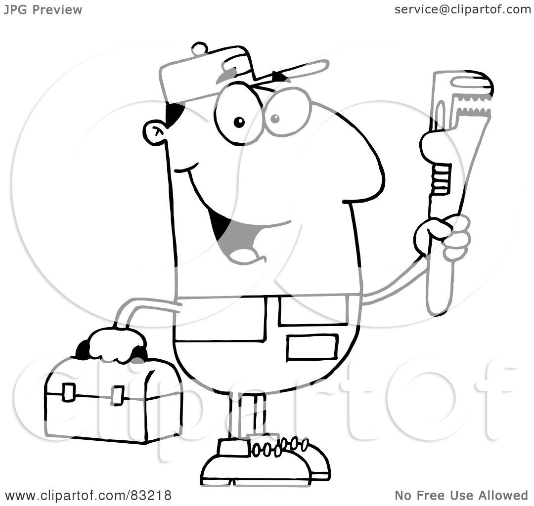 Royalty-Free (RF) Clipart Illustration of an Outlined Plumber by Hit