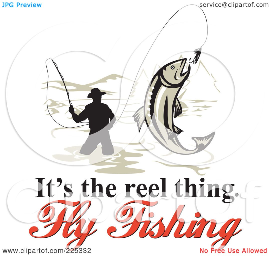 Royalty-Free (RF) Clipart Illustration of Its The Reel Thing Fly Fishing  Text Around A Fly Fisherman On White by patrimonio #225332