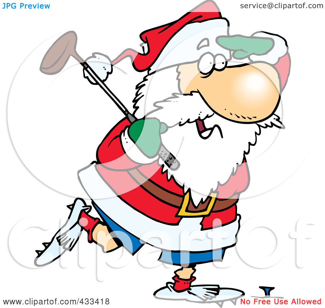 RoyaltyFree (RF) Clipart Illustration Of Santa Golfing by