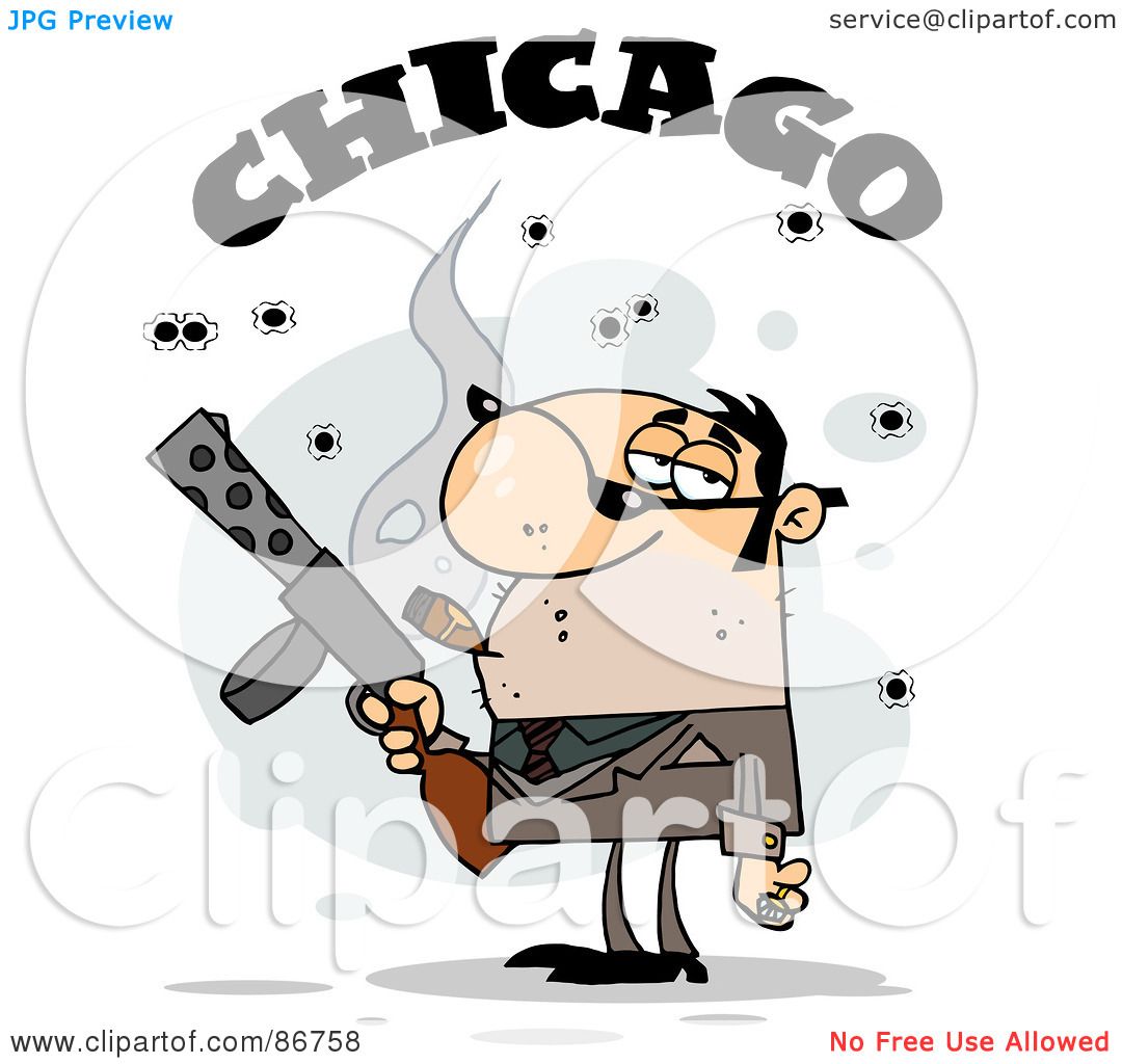 Royalty Free Rf Clipart Illustration Of The Word Chicago Over A Cigar Smoking Mobster Holding