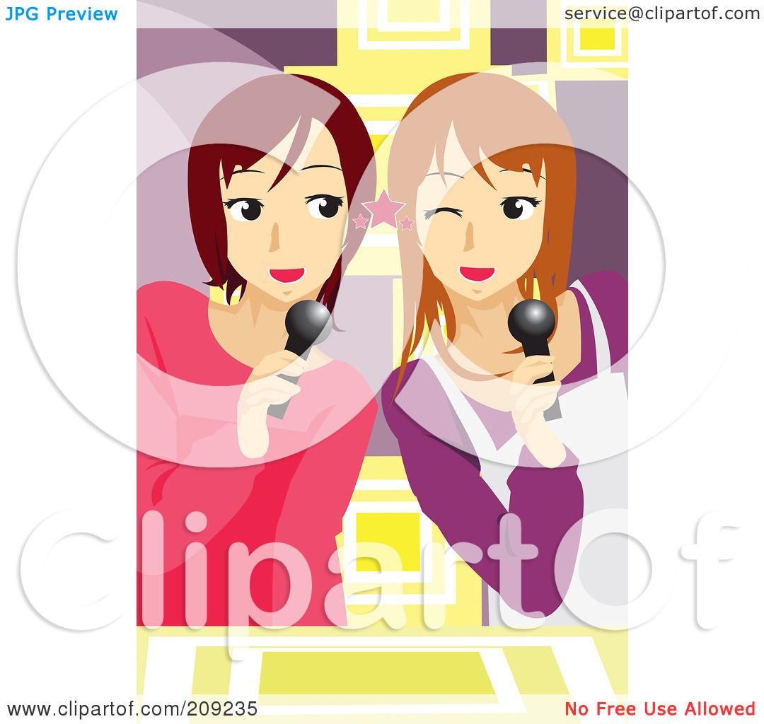 Royalty Free Rf Clipart Illustration Of Two Teen Girls Singing Karaoke By Mayawizard101 209235