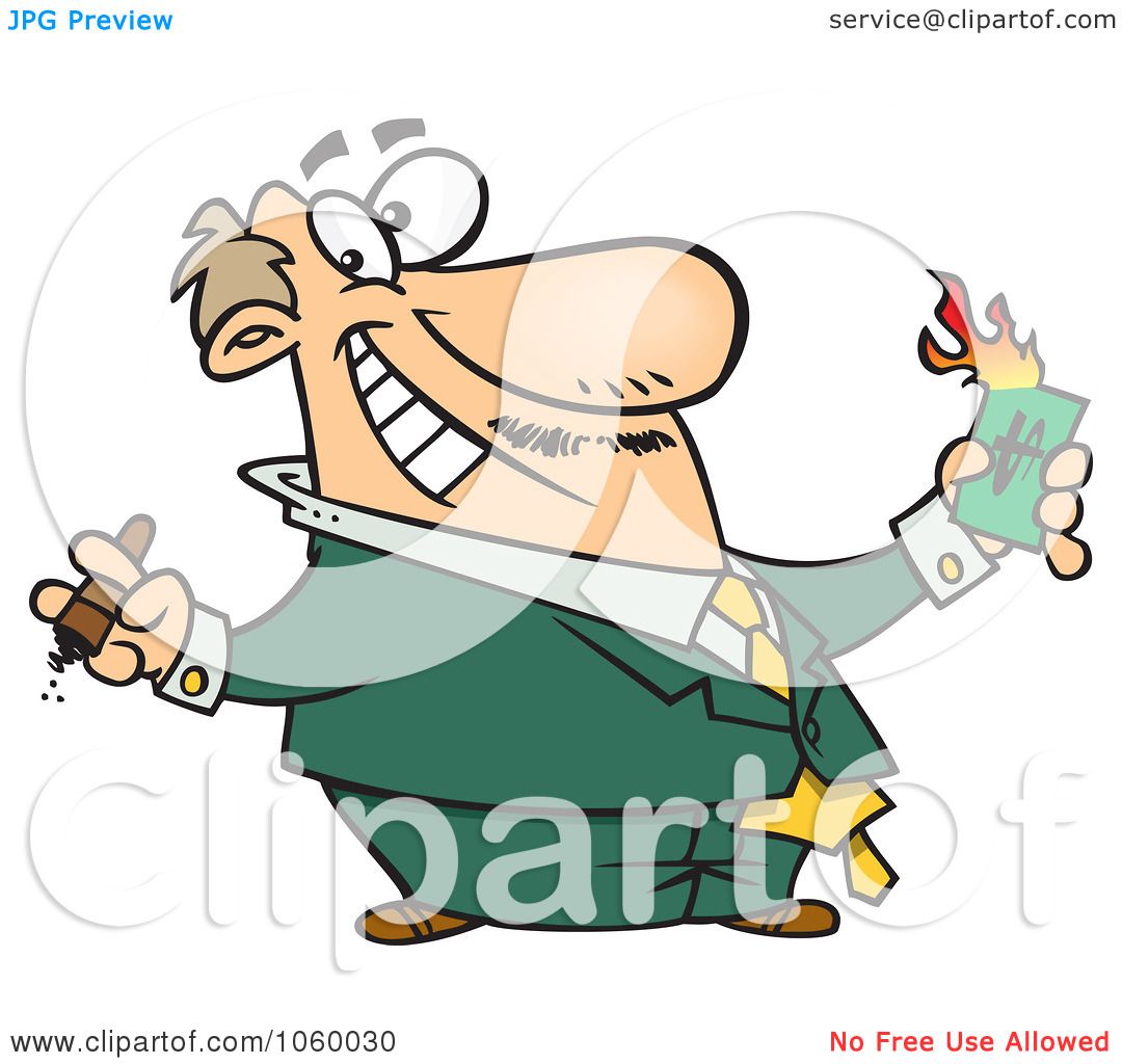 Royalty-Free Vector Clip Art Illustration of a Cartoon Wealthy Businessman  Burning Money by toonaday #1060030