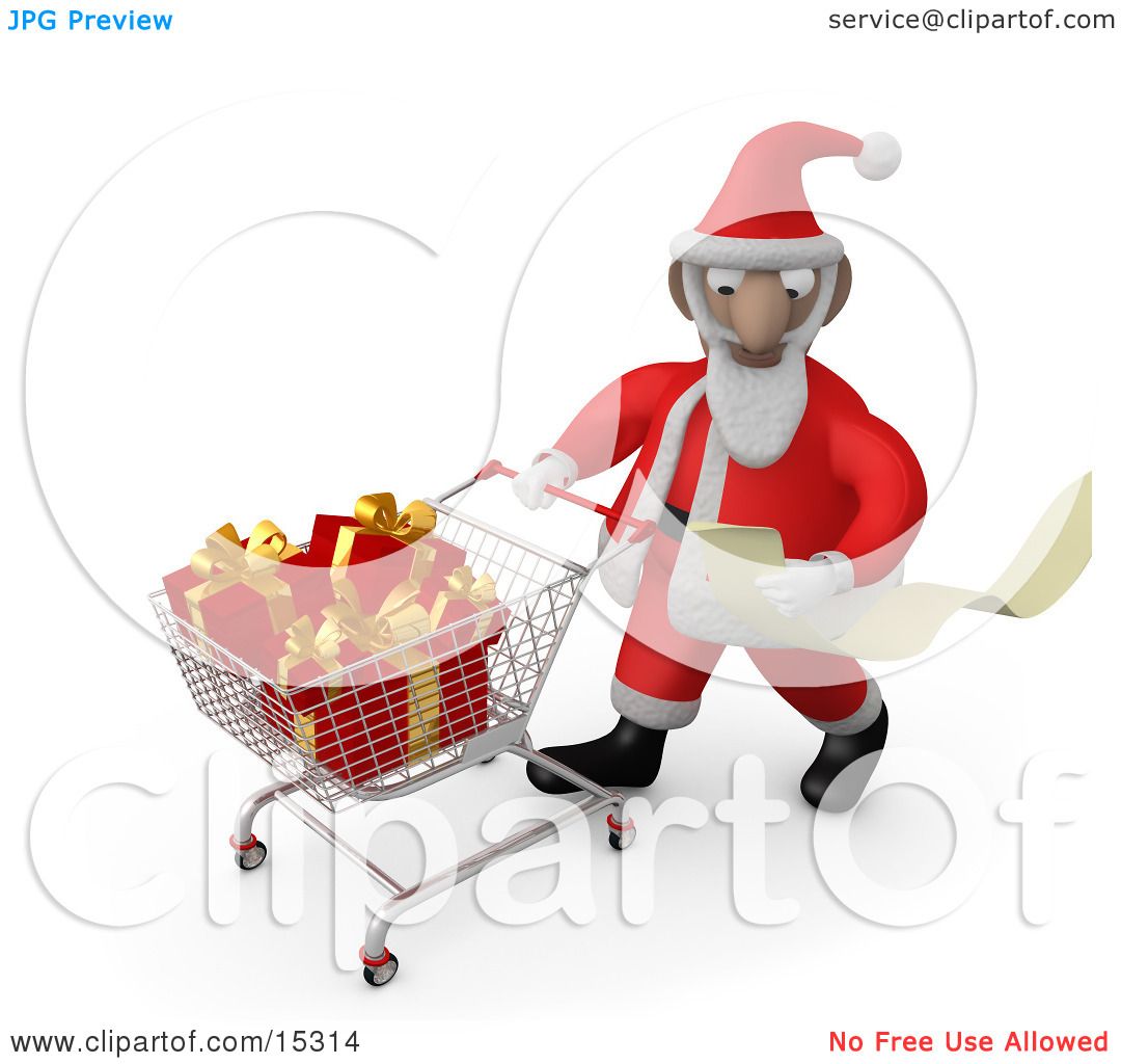 Santa Claus Reading A Very Long List And Purchasing ...