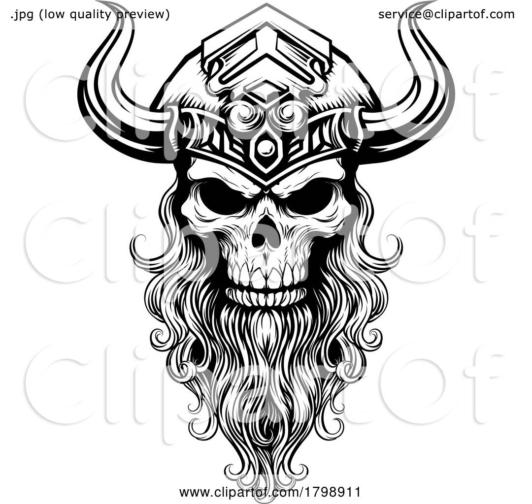 Viking Warrior Skull Man Mascot Face in Helmet by AtStockIllustration ...