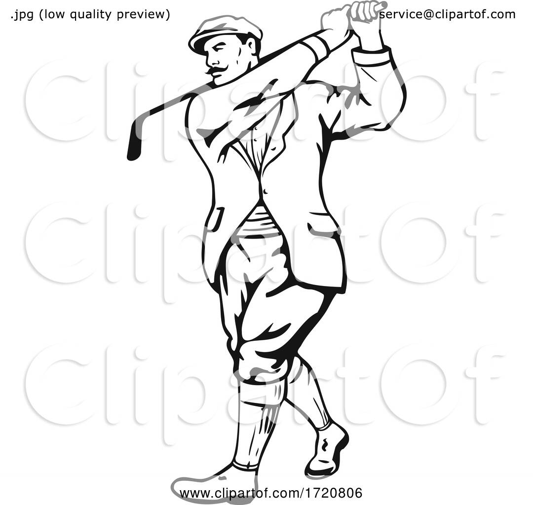 Vintage Golfer with Golf Club Golfing or Teeing off Retro Stencil Black ...