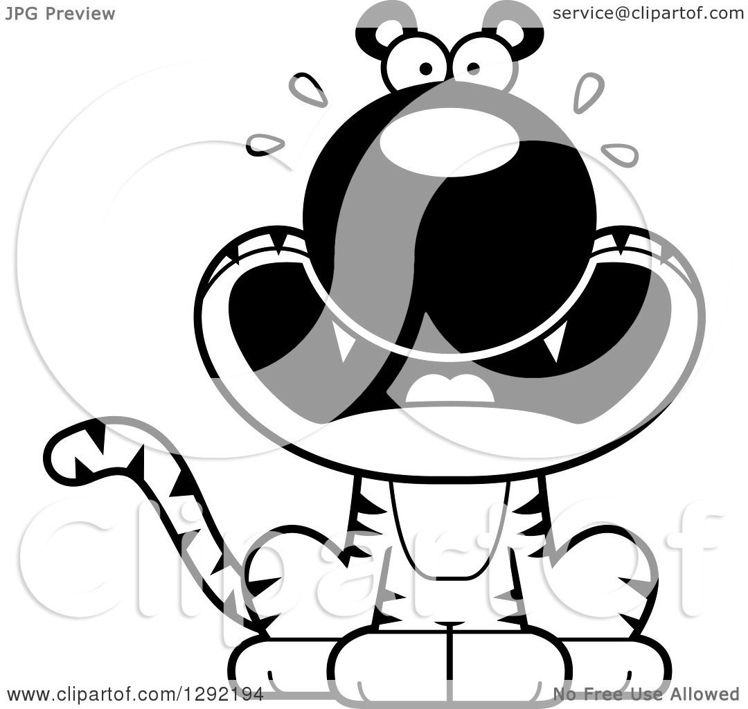 Wild Animal Clipart of a Black and White Cartoon Scared ...