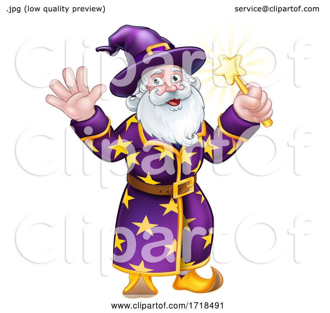 Wizard Cartoon Character with Wand by AtStockIllustration #1718491