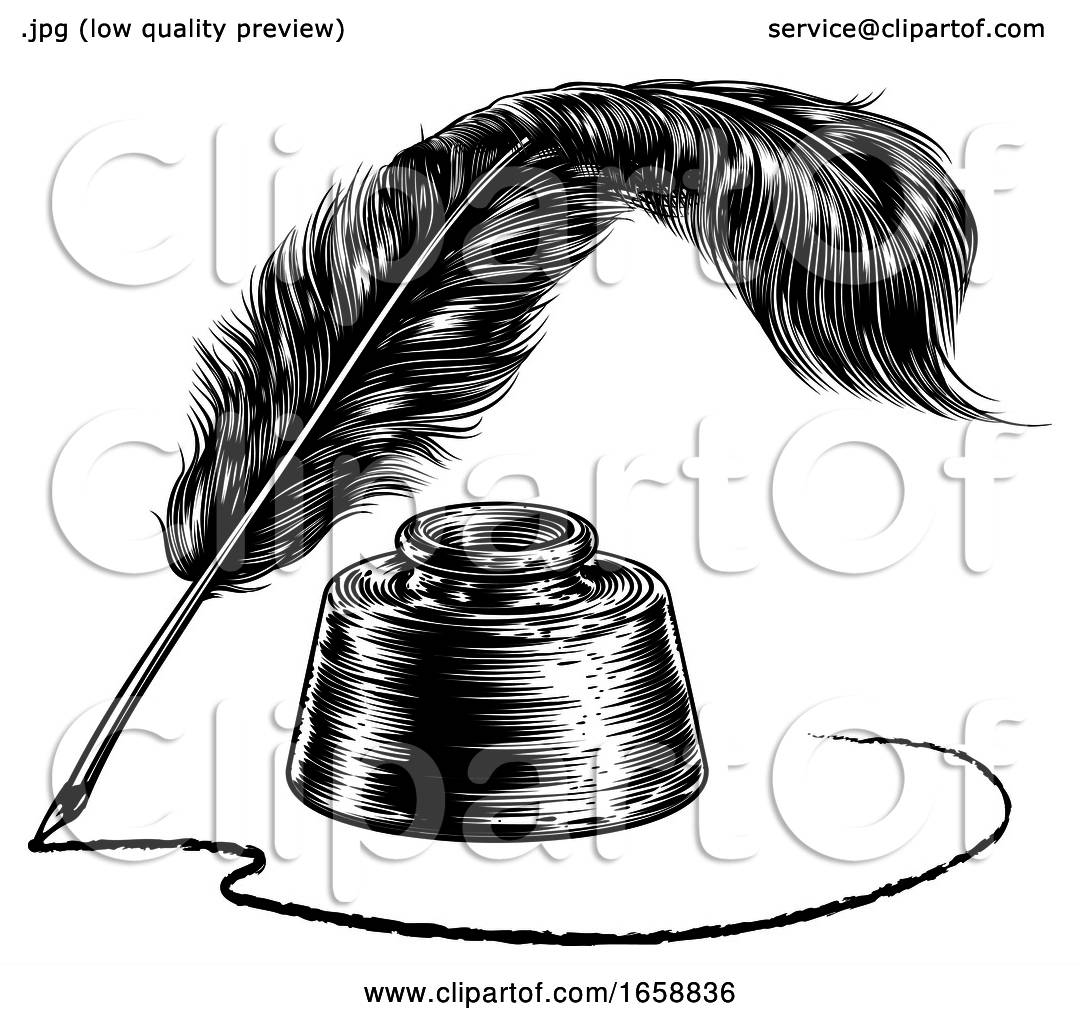 Writing Quill Feather Pen And Ink Well Stock Illustration - Download Image  Now - Quill Pen, Feather, Writing - Activity - iStock
