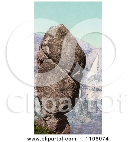 Agassiz Rock Balanced On A Cliff At Union Point And Yosemite Falls, California - Royalty Free Historical Stock Photo by JVPD
