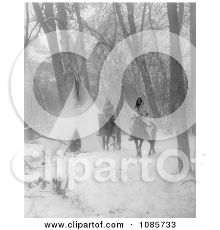 Apsaroke Camp in Winter, People on Horses - Free Historical Stock Photography by JVPD