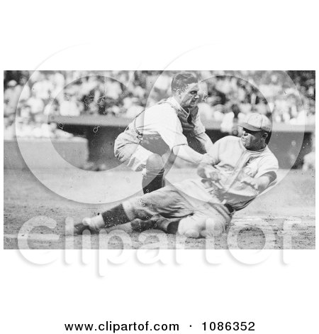 Bing Miller Being Tagged Out at Home Plate by Muddy Ruel During a Baseball Game in 1925 - Free Historical Baseball Stock Photography by JVPD