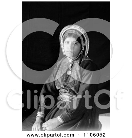 Black And White Portrait Of A Seated Ramallah Woman - Royalty Free Historical Stock Photo by JVPD