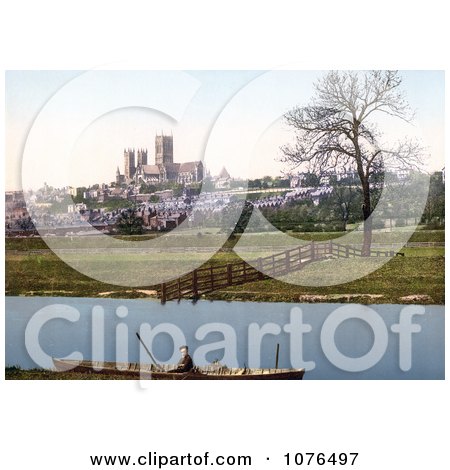 Boat on the Water With a View of the St Mary’s Cathedral in Lincoln Lincolnshire England - Royalty Free Stock Photography  by JVPD