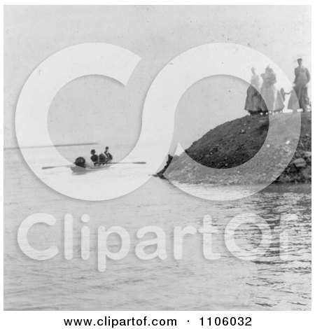 Boat Taking Annie Edson Taylor’s Barrel to the Drop Off Point at Niagara - Royalty Free Historical Stock Photography by JVPD