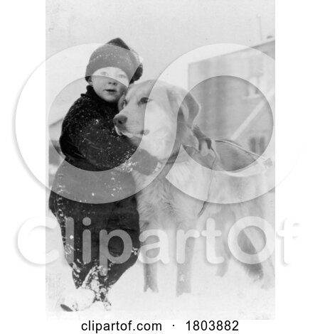 Boy Hugging His Dog in the Snow by JVPD