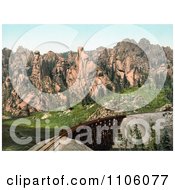 Bridge Of Train Tracks Near Mountains In Cathedral Park Colorado Royalty Free Historical Stock Photo