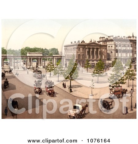 Double Decker Horse Drawn Carriages in Hyde Park Corner London England UK - Royalty Free Stock Photography  by JVPD