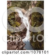 Ferns And Green Foliage Growing On Cliff Walls Around A The Upper Falls Waterfall In The Sulby Glen In Ramsey Isle Of Man England Royalty Free Stock Photography by JVPD
