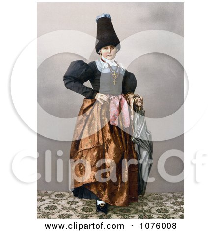 Girl From Grodenthal, Grodertal, Tyrol, Austria, in Traditional Dress - Royalty Free Historical Clip Art  by JVPD